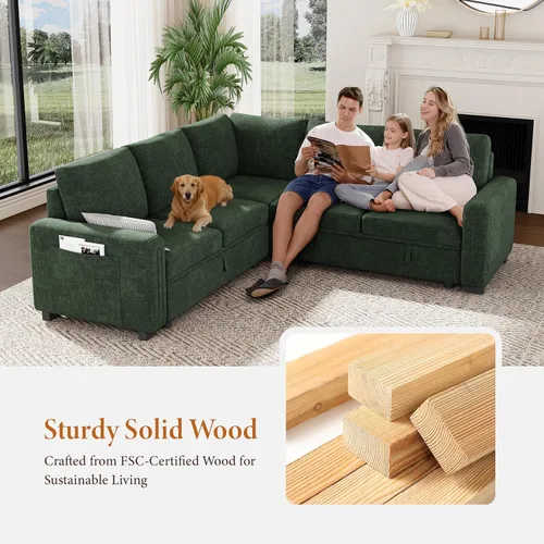 Miniatura 8 de Vesgantti Sofá Seccional con Cama de 88.4" con Cama Extraíble, Sofá Seccional Modular en Forma de L de 5 Asientos con Almacenamiento, Cómodo Sofá