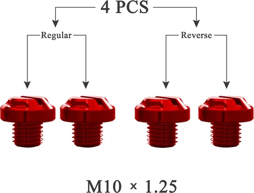 Miniatura 2 de 4 tapones para agujeros de espejo rojo para motocicleta, 2 regulares+2 reversas M10x1.25 (rojo, M10>2 regular + 2 reverso)