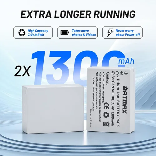 Miniatura 2 de Batmax Paquete de 2 baterías NB-10L de alta capacidad (1300 mAh) + cargador USB dual LED para batería Canon NB-10L; cámaras digitales Canon