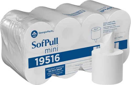 Georgia-Pacific SofPull Centerpull - Mini papel higiénico de 2 capas por GP PRO, 19516, 500 hojas por rollo, 16 rollos por caja, color blanco