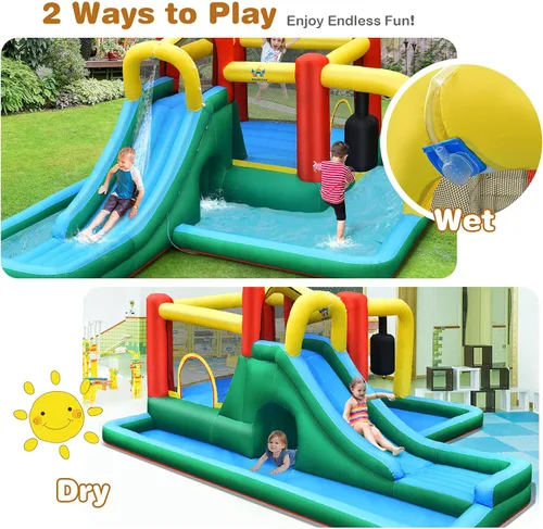 Miniatura 2 de BOUNTECH Tobogán acuático inflable, tobogán acuático para niños, casa de rebote en húmedo y seco, combo para diversión al aire libre con soplador