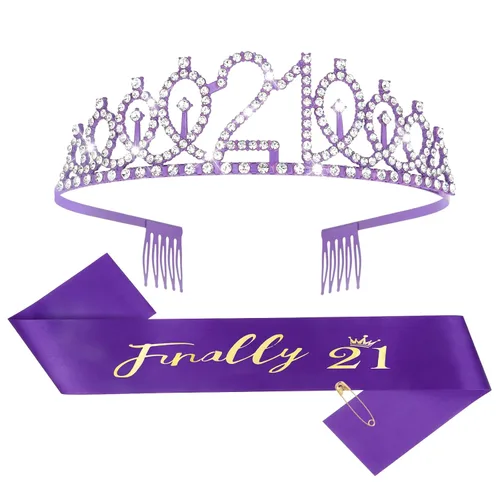 Miniatura 48 de CIEHER Corona de cumpleaños de 10 años, banda + juego de alfileres de perlas - Decoraciones y regalos para favores de fiesta de cumpleaños de 10 10º