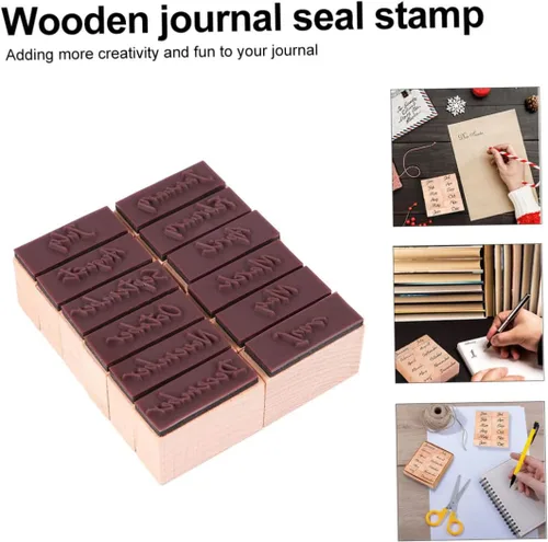 Miniatura 9 de Juego de 16 sellos de goma de madera, letras de semana y abreviaturas para manualidades, álbumes de recortes, decoración de diario y cuenta de mano