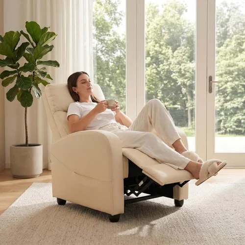 Miniatura 2 de Sweetcrispy Silla reclinable de masaje para adultos, asiento de cine en casa ajustable con soporte lumbar para sala de estar, reclinable de tela