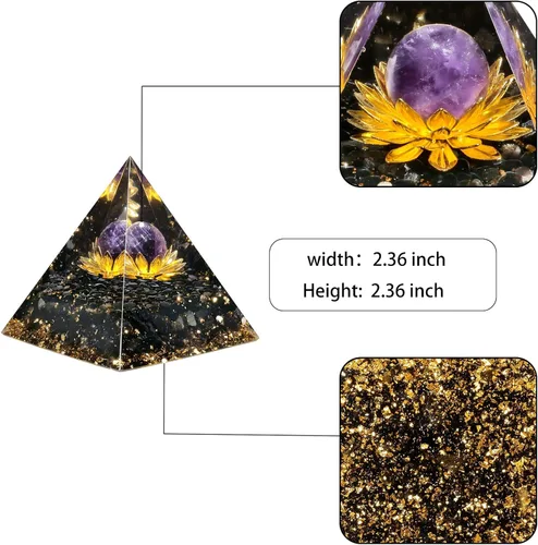 Miniatura 3 de Rockcloud Esfera de piedra de cristal de pirámide de orgón en base de loto generador de energía para meditación de equilibrio de chakras, amatista