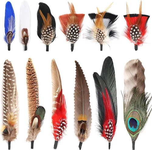 Miniatura 10 de 12 plumas para sombrero, plumas naturales surtidas para sombreros, coloridos pines de plumas reales para manualidades, sombreros de vaquero