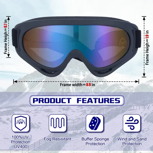 Miniatura 2 de Dizywiee - Paquete de 2 gafas de esquí para niños, gafas de snowboard para adultos, jóvenes, adolescentes, niños y niñas, gafas para deportes de 08.