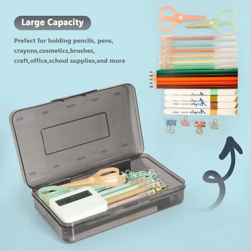 Miniatura 3 de Caja de Lápices, Estuche de Gran Capacidad, Cajas de Lápices de Plástico para Niñas, Niños, Adultos, Caja Rígida de Almacenamiento de Crayones