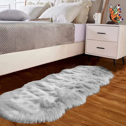 Miniatura 57 de Goolela Alfombra esponjosa de piel sintética de oveja sintética de 4 x 6 pies, color gris, para dormitorio, mesita de noche, alfombra suave de felpa