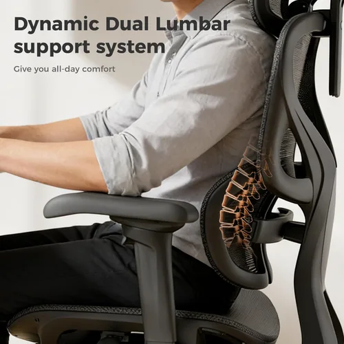 Miniatura 4 de OTO Zenpex Silla de oficina ergonómica de malla, profundidad de asiento ajustable de 1.96 pulgadas, soporte lumbar dinámico, reposapiés extensible