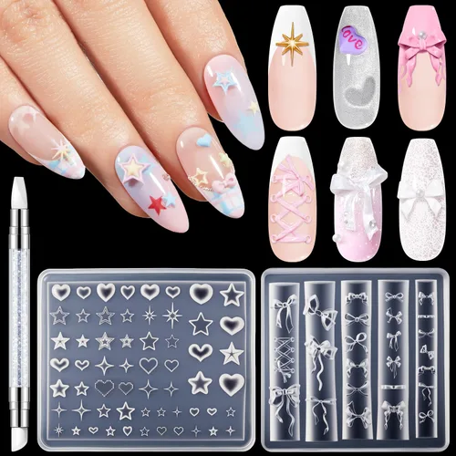 Miniatura 9 de modelones Moldes de silicona para arte de uñas, 7 moldes de flores 3D con bolígrafo de tallado, plantillas de modelado transparentes, flores