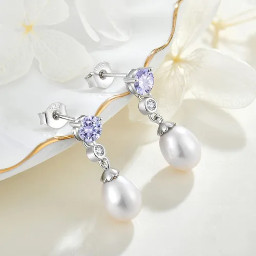 Miniatura 5 de BELRYO Aretes de perlas de plata de ley 925 con circonitas cúbicas con perlas cultivadas de agua dulce de 0.315 x 0.394 in para novia, madre, regalo