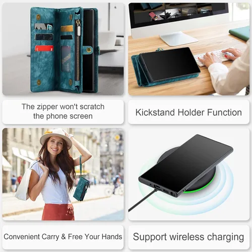 Miniatura 6 de Asuwish Funda de teléfono para Samsung Galaxy Note 10 Glaxay Note10 5G con cremallera, funda desmontable con protector de pantalla de vidrio Azul