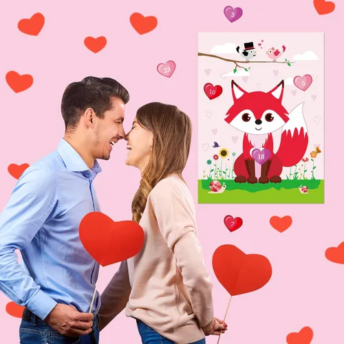 Miniatura 4 de PLULON Juego de San Valentín para niños, pin corazón en zorro con 24 calcomanías de corazón, póster para niñas y niños, decoraciones de fiesta