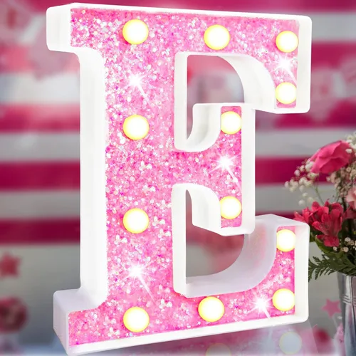 Miniatura 8 de Letras rosas iluminadas, letras del alfabeto con purpurina, letras LED de marquesina, que funcionan con pilas, para iluminar por la noche