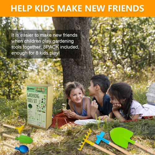 Miniatura 6 de 8 piezas de herramientas de jardinería para niños, juego de rastrillo y pala para niños, herramientas de jardín al aire libre para niños pequeños, 8