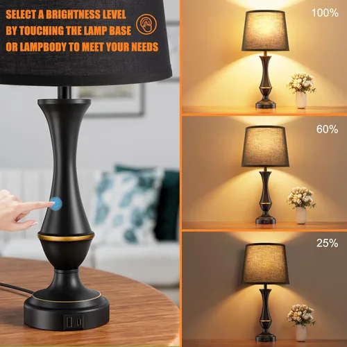 Miniatura 2 de Seealle - Juego de 2 lámparas táctiles mejoradas para mesitas de noche - Lámparas de mesita con USB C+A, regulables de 3 vías para dormitorio, sala