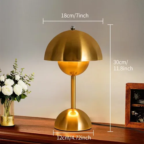 Miniatura 4 de Lámpara de mesa con control táctil, lámpara de seta dorada regulable, luz nocturna para dormitorio, sala de estar, estudio, cafetería, oficina, luz