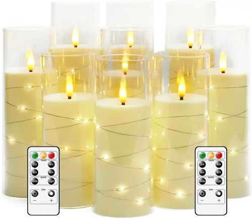Miniatura 13 de kakoya Velas LED sin llama con temporizador, 9 velas parpadeantes sin llama para ambiente romántico y decoración del hogar, carcasa acrílica