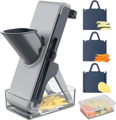 Cortador de mandolina seguro para cocina, picador de verduras 4 en 1, tiras ajustables para rebanar alimentos, juliana, accesorio vertical para