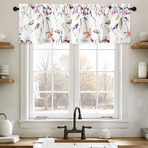 Miniatura 10 de Leeva - Cortinas pequeñas con estampado de pájaros, 24 pulgadas de largo, conjunto de paneles para ventanas, diseño de estampado de pájaros