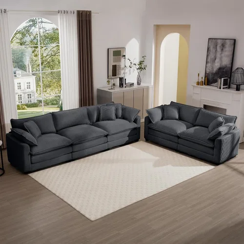 Miniatura 9 de Juego de sofá de 2 piezas de gran tamaño para sala de estar, sofá biplaza y sofá individual, asiento modular modular profundo de pana cómodos sofás