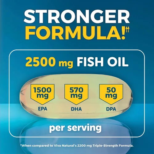 Miniatura 12 de Viva Naturals Aceite de Pescado Omega-3, Triple Fuerza, 2500 mg, 30 Cápsulas Blandas – Ácidos Grasos Omega 3 Re-Esterificados Incluyendo EPA, DHA