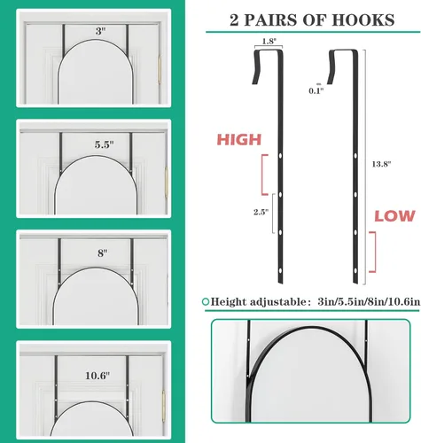 Miniatura 4 de Espejo para colgar sobre la puerta de longitud completa, 48 x 14 pulgadas, espejo de arco de longitud completa, espejo de pared detrás de la puerta