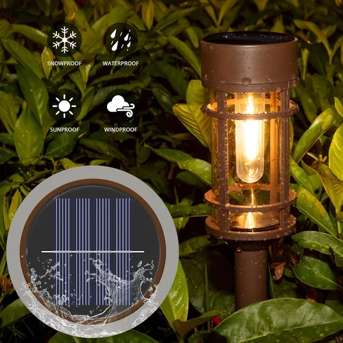 Miniatura 4 de ILANCK Luces solares para caminos, luces solares para exteriores, paquete de 8 unidades, diseño de metal y vidrio, impermeable, encendido y apagado