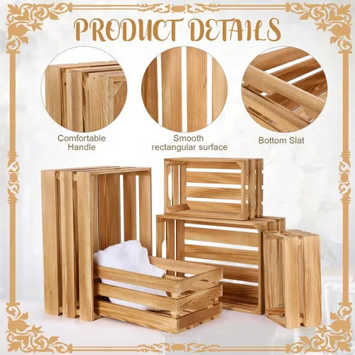 Miniatura 3 de Soaoo 5 cajas decorativas de madera para anidar para exhibición de almacenamiento, 5 tamaños, cajas de almacenamiento decorativas de madera rústica