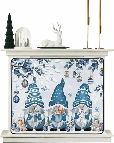Miniatura 18 de Cubierta magnética azul para chimenea, detiene la pérdida de calor, pantalla de chimenea para interiores, bolas de gnomos de Navidad, árbol de copo