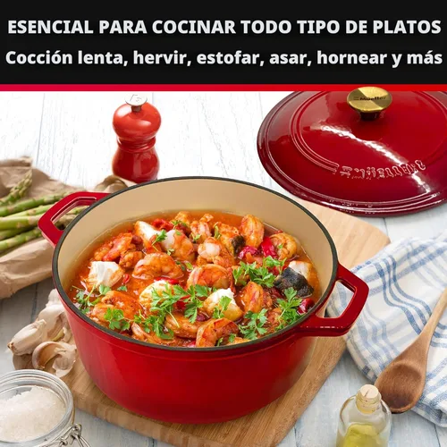 Miniatura 7 de Mueller Horno Holandés de Hierro Fundido Esmaltado de 6 Cuartos, Cazuela y Sartén para Estofar de Servicio Pesado con Tapa y Perilla, Seguro