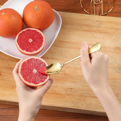 Miniatura 3 de 5 piezas de cucharas para pomelo, juego de utensilios de cuchara para pomelo de acero inoxidable, borde dentado y mango de calibre grueso