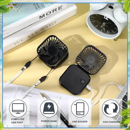 Miniatura 5 de Hortsun 3 piezas de ventilador portátil de collar a granel, mini ventilador de mano personal recargable por USB, pequeños regalos de refrigeración