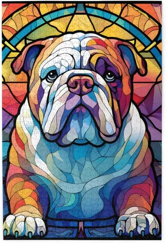 Miniatura 19 de Rompecabezas de Madera de Vidrio Colorido Manchado de Amantes de Perros Pastor Australiano de 1000 Piezas de Pintura Artística para Niños Adultos