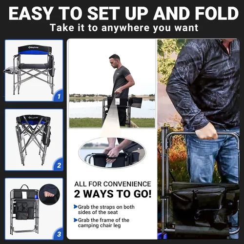 Miniatura 5 de KingCamp 2-Pack Silla de Camping para Directores con Asientos Plegables y Acolchados Portátiles, Azul Negro/Azul Real