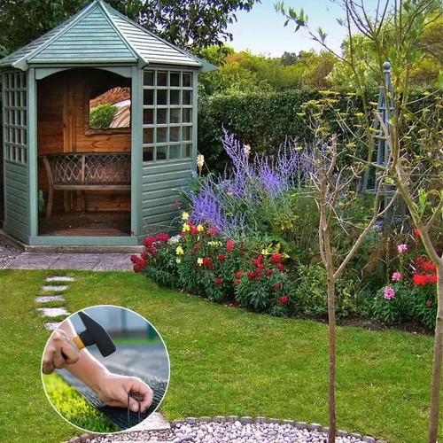 Miniatura 4 de Paquete de 30 grapas galvanizadas verdes de 4 pulgadas, calibre 11, en forma de U, antioxidantes, estacas de jardín para barrera de malezas, tubos