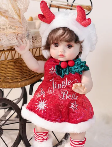 Miniatura 3 de Muñecas de bebé, 18 pulgadas realista Reborn Full Vinyl Baby Doll con pelo rizado marrón, pecas pintadas a mano y acogedor traje rojo para niñas a