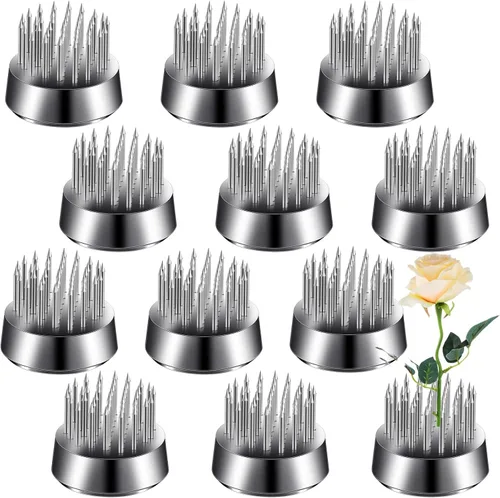 Miniatura 8 de Geiserailie 12 piezas de 0.906 in/0.92 pulgadas de acero inoxidable, rana floral redonda de metal, rana floral japonesa Ikebana fija, arreglo