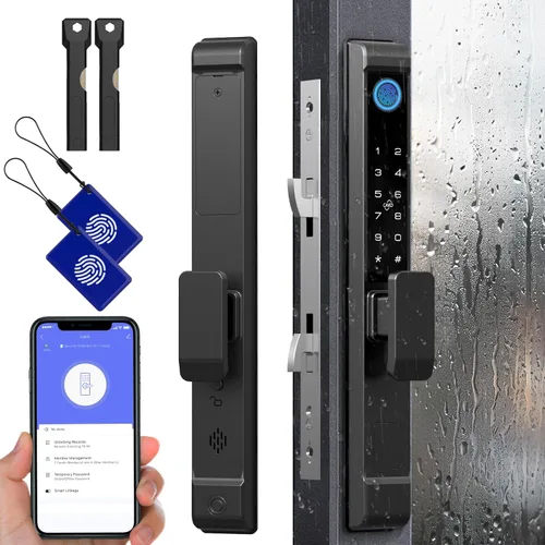 Cerradura de puerta corrediza de vidrio, cerradura inteligente para puerta corrediza Eseesmart con teclado de código de huella dactilar, tarjeta