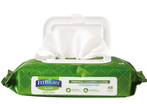Miniatura 2 de Toallitas húmedas de limpieza personal FitRight Aloe Quilted Heavyweight, sin perfume, 576 unidades, 8 x 12 pulgadas, toallitas grandes para adultos