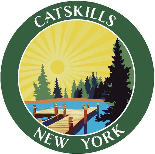 Lake Dock - Catskills - Nueva York 3.5" DIY Adhesivo de vinilo adhesivo de aventura vacaciones tema novedad apliques Verde Oscuro
