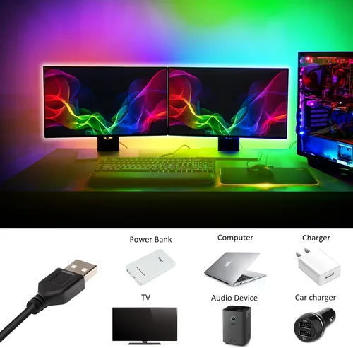 Miniatura 2 de Tira de luces LED USB de 6.56 pies, color de ensueño 5050 RGB con control remoto de 17 teclas, varios colores en una línea, cinta LED flexible