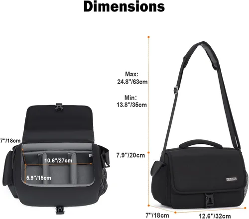 Miniatura 8 de CADeN Bolsa para Cámara Funda Bandolera Cruzada Compatible con Nikon, Canon, Sony, Cámaras DSLR SLR sin Espejo y Lentes (1.0 Negro, Grande)