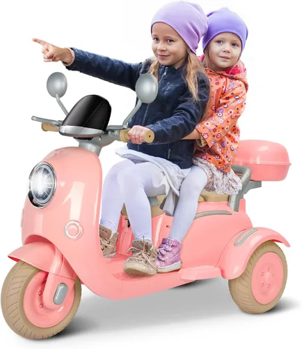 Miniatura 12 de Moto eléctrica de 12 V y 2 plazas para niños, moto de paseo con control remoto, caja de almacenamiento, música, luz LED, claxon, motor de 2x50W