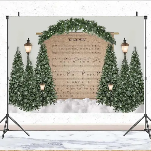 Miniatura 3 de Telón de fondo de fotografía de árbol de Navidad, decoración de partitura musical para niños, decoración de cumpleaños, retrato de invierno, escena