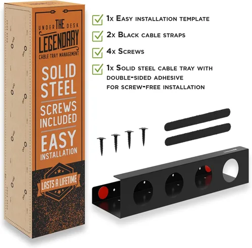 Miniatura 7 de Bandeja de organización de cables para debajo del escritorio, organizador sin taladros para escritorio de cristal. Estante perfecto para organizar