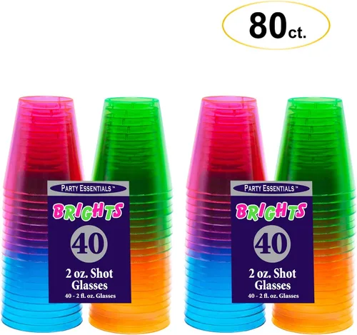 Miniatura 4 de Party Essentials Hard Plastic 2-Ounce Shot/Shooter Glasses, 40-Count, Assorted Neon