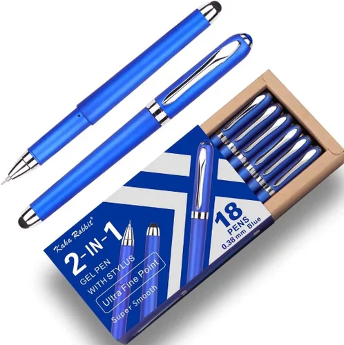 Miniatura 10 de Bolígrafo de tinta de gel, 18 unidades, punta extrafina de 0.015 in, lápiz capacitivo 2 en 1, tinta negra, escritura suave para oficina, negocios