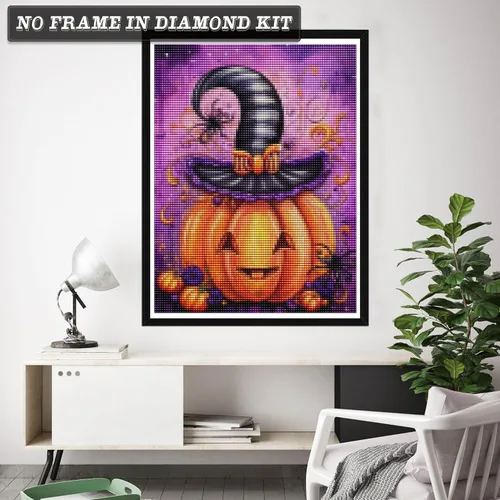 Wergund - Pintura de diamantes de imitación de calabaza de Halloween, kits de pintura de diamantes para adultos y niños, bordado de diamantes de